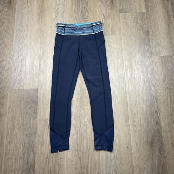 Lululemon Pants Womens 2 Blue Green Reflective Run Inspire Crop Activewear Gym - Picture 1 of 10
